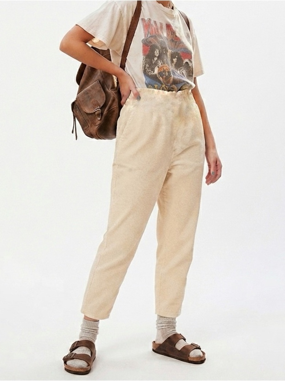 Vintage 90s EZZE Wear Beige Corduroy Pull On High Waist Pants Size Large